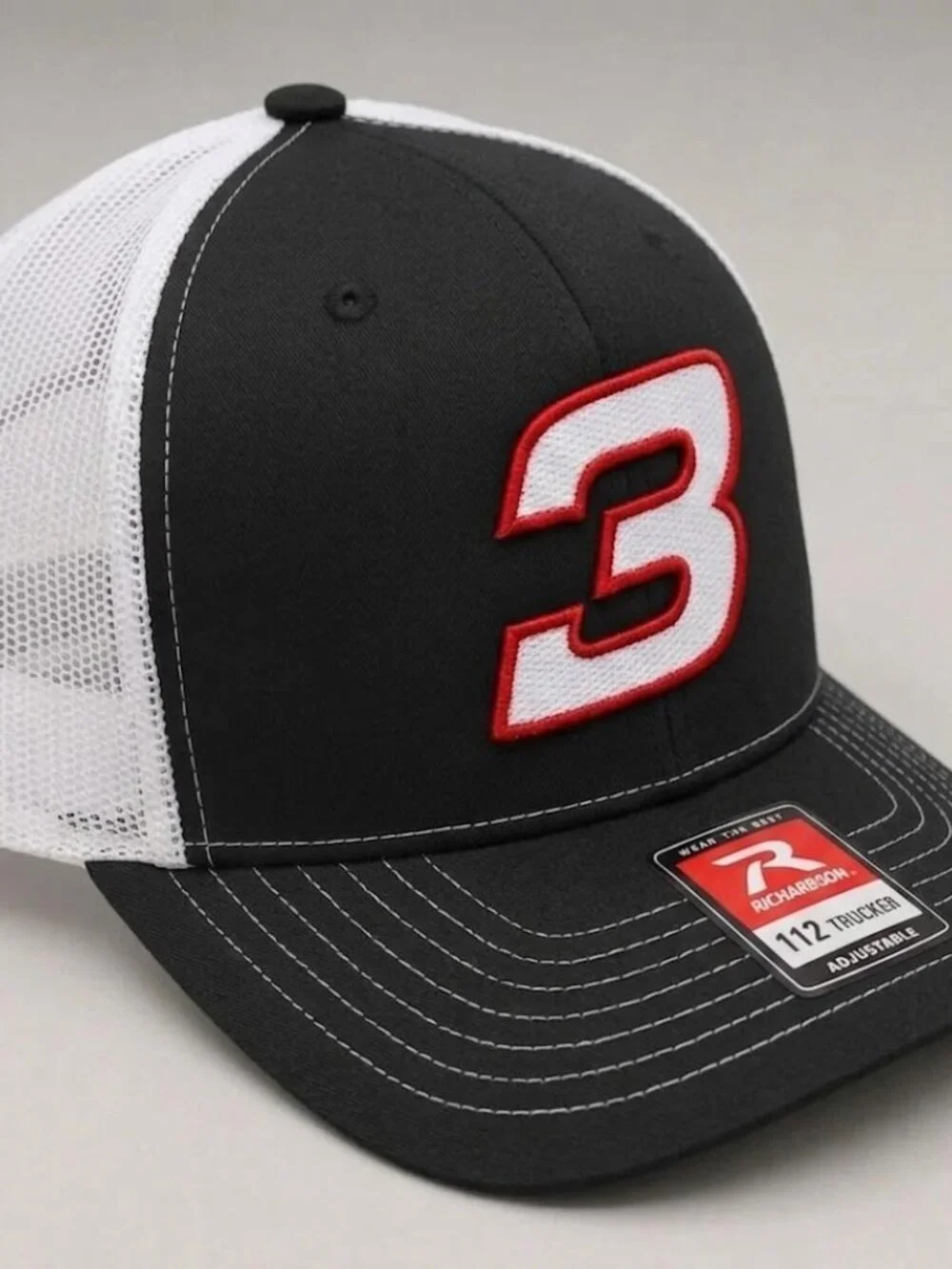 Dale Earnhardt 3 NASCAR Embroidered Black White Richardson 112 Hat Cap New 90s